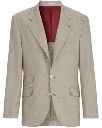 Brunello Cucinelli - Wool-Silk Houndstooth Deconstructed Cavallo Blazer - Lyst