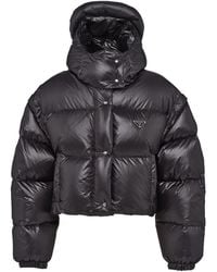 Prada - Logo-Plaque Padded Cropped Shell-Down Jacket - Lyst