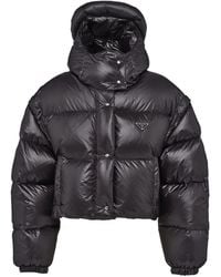 Prada - Logo-Plaque Padded Cropped Shell-Down Jacket - Lyst