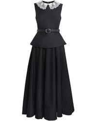 Self-Portrait - Taffeta Lace-Trim Midi Dress - Lyst