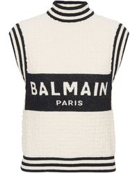 Balmain - Virgin Wool-blend Monogram-knit Top - Lyst