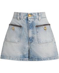 Sandro - Leather-Trim Denim Shorts - Lyst