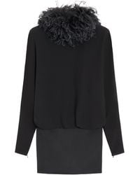 Valentino - Silk Feather-Trim Mini Dress - Lyst