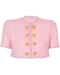 Balmain - Checkered Crop Jacket - Lyst
