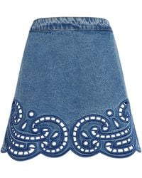 Ulla Johnson - Cadiz Eyelet Denim Mini Skirt - Lyst
