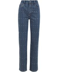 PAIGE - Embellished Stevie High-Rise Straight Jeans - Lyst