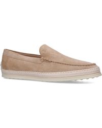 Tod's - Suede Raffia-trim Gommino Loafers - Lyst