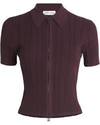 Victoria Beckham - Rib-Knit Zip-Up Polo Shirt - Lyst