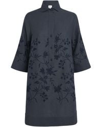 Eleventy - Linen Embroidered Mini Shirt Dress - Lyst