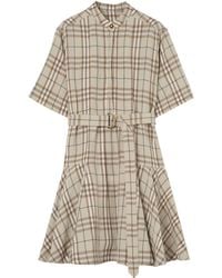 Burberry - Short-Sleeve Check Linen-Blend Belted Mini Shirtdress - Lyst