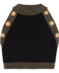 Balmain - Knitted Button-detail Crop Top - Lyst