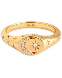 Astrid & Miyu - Plated Sterling And Cubic Zirconia Cosmic Crystal Signet Ring - Lyst
