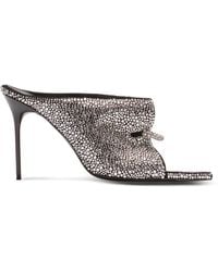 Balmain - Leather Rhinestone-Embellished Pierced Heeled Mules 95 - Lyst