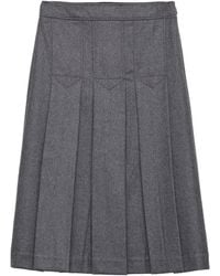 Prada - Wool Pleated Midi Skirt - Lyst
