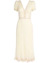 Self-Portrait - Satin-Lace Pleated Midi Dress - Lyst