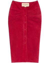 Valentino - Suede Gathered Midi Skirt - Lyst