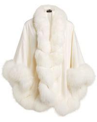 Harrods Fox Fur-trim Cashmere Cape - White