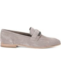 Brunello Cucinelli - Suede Embellished Penny Loafers - Lyst