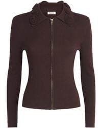 Sandro - Floral-Collar Zip-Up Cardigan - Lyst