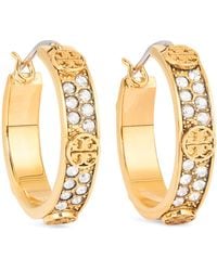 Tory Burch - Small Icon Pavé Hoop Earrings - Lyst
