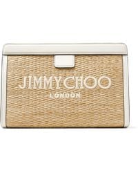 Jimmy Choo - Raffia Leather-trim Avenue Pouch - Lyst