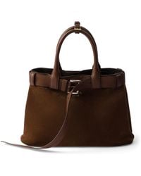 Prada - Medium Suede Buckle Tote Bag - Lyst