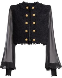 Balmain - Tweed Muslin-Sleeve Blouse - Lyst