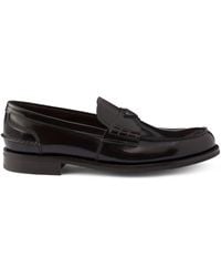 Prada - Brushed Leather Triangle Loafers - Lyst