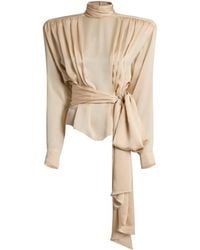Balmain - Silk Charmeuse Gathered Blouse - Lyst