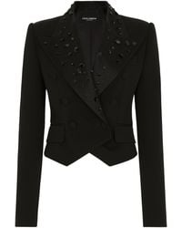 Dolce & Gabbana - Virgin Wool-Blend Embellished Cropped Blazer - Lyst