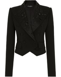 Dolce & Gabbana - Virgin Wool-Blend Embellished Cropped Blazer - Lyst