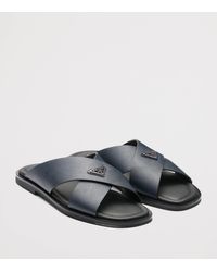 Prada - Saffiano Leather Crossover Sandals - Lyst
