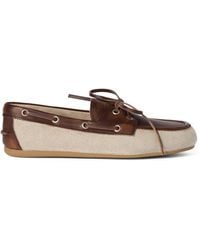 Miu Miu - Canvas And Bleached Leather Boat Shoes - Lyst
