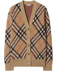 Burberry - Check Pattern V-Neck Buttoned Cardigan - Lyst