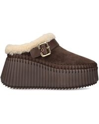 Chloé - Suede-Shearling Nama Wedge Mules 90 - Lyst