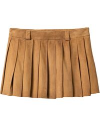 Miu Miu - Waxed Suede Pleated Miniskirt - Lyst