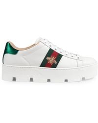 Gucci - Ace Embroidered Leather Platform Sneaker - Lyst