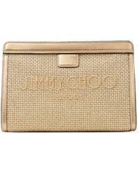 Jimmy Choo - Raffia Leather-Trim Avenue Pouch - Lyst