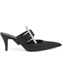 McQueen - Pointed-Toe Leather Buckle Mules - Lyst