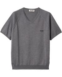 Miu Miu - Fleece Wool Logo Sweater - Lyst