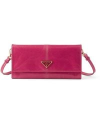 Prada - Leather Wallet With Shoulder Strap - Lyst