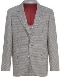 Brunello Cucinelli - Virgin Wool-Blend Houndstooth Deconstructed Blazer - Lyst