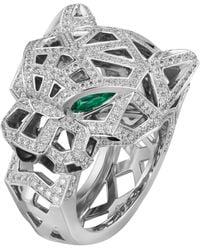 Cartier - Diamond And Emerald Panthère De Ring - Lyst