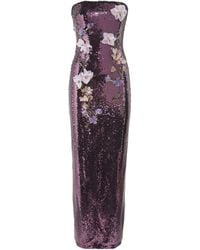 Monique Lhuillier - Sequin Floral Column Gown - Lyst