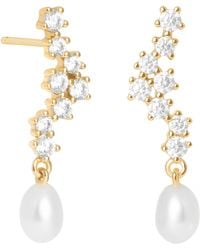 Astrid & Miyu - Plated, Pearl And Cubic Zirconia Ripple Drop Earrings - Lyst