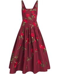 Carolina Herrera - Silk Floral Embroidered Midi Dress - Lyst