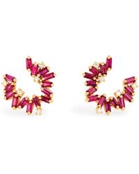 Suzanne Kalan - Diamond And Ruby Bold Burst Spiral Hoop Earrings - Lyst