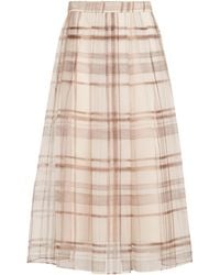 Brunello Cucinelli - Silk Check Midi Skirt - Lyst