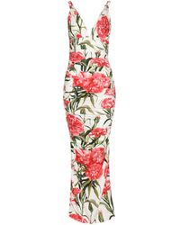 Dolce & Gabbana - Carnation-print Charmeuse Calf-length Dress - Lyst