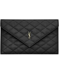 Saint Laurent - Leather Quilted Uptown Clutch Bag - Lyst